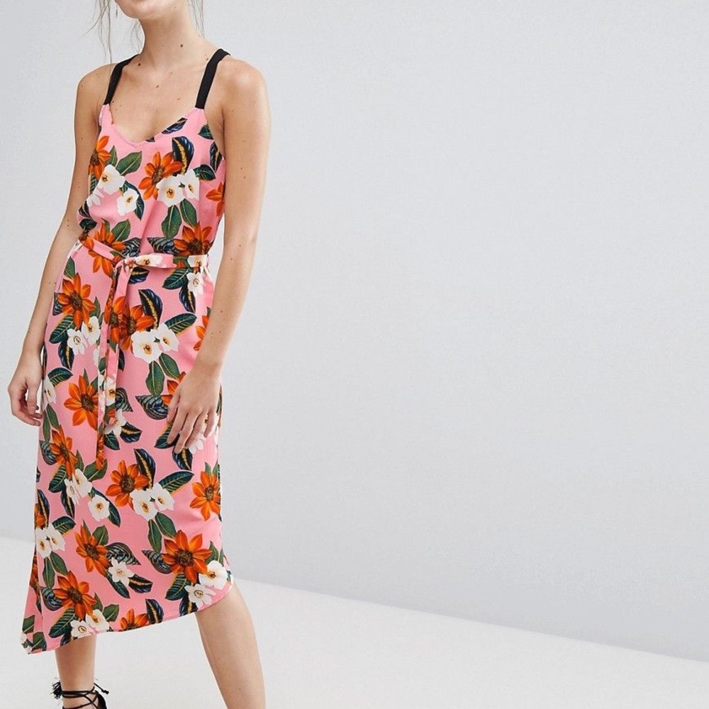 New Look Tie Waist Floral Midi Dress
